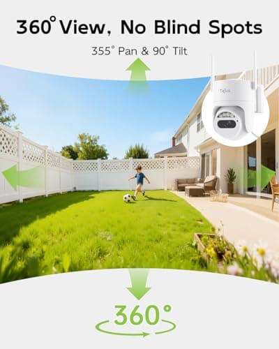 TIEJUS 3MP Security Camera Outdoor - 2.4G/5G Wi-Fi, 24/7 Recording Wired Power, 360° Pan-Tilt View, Motion Tracking, Color Night Vision, 2-Way Audio, Works with Alexa, Cloud & SD Card Storage, IP66 2