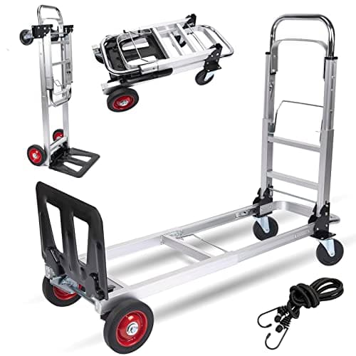 330LB Folding Hand Truck Dolly Cart with Telescoping Handle Heavy Duty Aluminum Hand Truck 2 in 1 Convertible Hand Truck Foldable for Moving with Bungee Cords