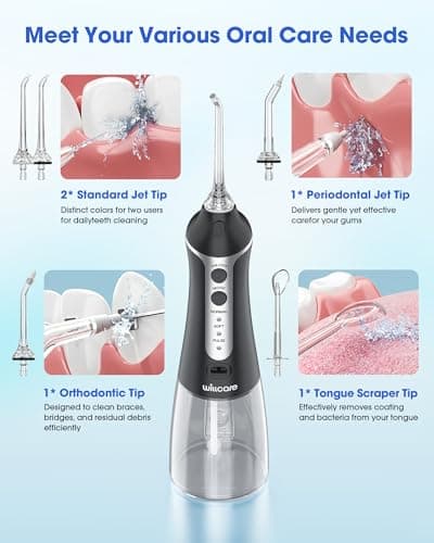 Water Dental Flosser, Portable Oral Irrigator with 300ML Water Tank, IPX7 Waterproof, Rechargeable, 4 Modes for Deep Teeth Cleaning, Travel-Friendly (Black) 6