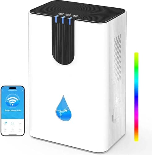 WiFi-Enabled Dehumidifier Dehumidifiers for Home Up to 850Sq.Ft Dehumidifier for Basement with 85OZ Water Tank Alexa Voice APP Control, Auto Shut Off & 7 Color LED Lights Ideal for Bedroom RV 1