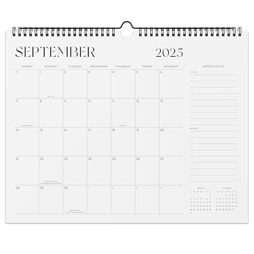 Jokotha Wall Calendar 2025-2026, 16 Month Hanging Calendar from September 2025 to December 2026, 15" x 12", Twin-Wire Binding, Minimalist Black & White Design for Home, Office, School