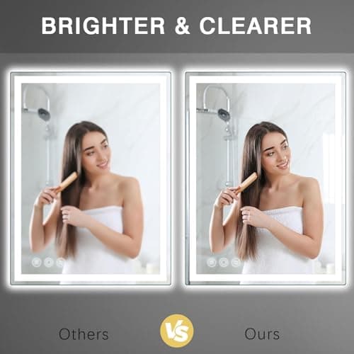 LED Bathroom Mirror 24"x 32" with Stepless Dimmable Wall Mirrors with Anti-Fog, Dimmable CRI>90, Vanity Mirror with 3 Color Modes, Shatter-Proof, Memory Bathroom Mirror with LED Lights 6