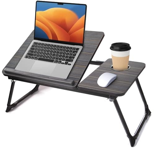 Lap Desk for Couch/Sofa/Floor, 5-Angle Adjustable Bed Desk with Foldable Legs &Cup Holder, Light Weight Bed Tray Table for Writing/Eating/Reading, Portable Laptop Stand for Adults, Kids