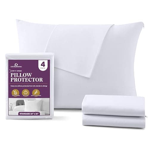 CirclesHome Pillow Protectors 4 Pack Standard Zippered - 100% Cotton Breathable Pillowcases - Protects Pillows from Dirt, Dust and Debri (Standard - Set of 4 - 20x26)