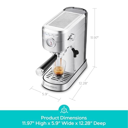 CASABREWS CM5418 Espresso Machine 20 Bar, Compact Espresso Maker with Steam Milk Frother, Stainless Steel Coffee Machine with 34oz Removable Water Tank for Cappuccino, Gift for Women or Men, Silver 8
