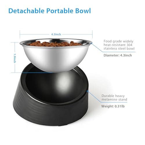 Uppetly Slanted Small Cat Food Bowl 0.5 Cup, 15° Tilted Stainless Steel Mini Dog Puppy Food Bowl, Non-Slip & Non-Spill Small Kitten Pet Feeder with Elevated Detachable Melamine Stand, Easy to Get Food 5