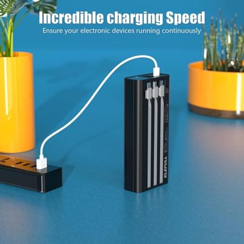 50000mAh Portable Charger, Built-in Cable 22.5W QC 3.0 PD USB C Power Bank, Fast Charging with, LED Flashlight, External Mobile Phone Batteries Compatible with iPhone (Black2, 50000, Milliamp Hours) 6