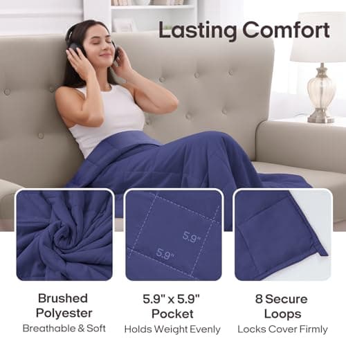 ZonLi Weighted Blanket for Adults (60"x80", 15lbs, Dusk Blue) Queen Size High Breathability Cooling Heavy Blanket, Soft Material with Premium Glass Beads, All-Season, Easy Care 7