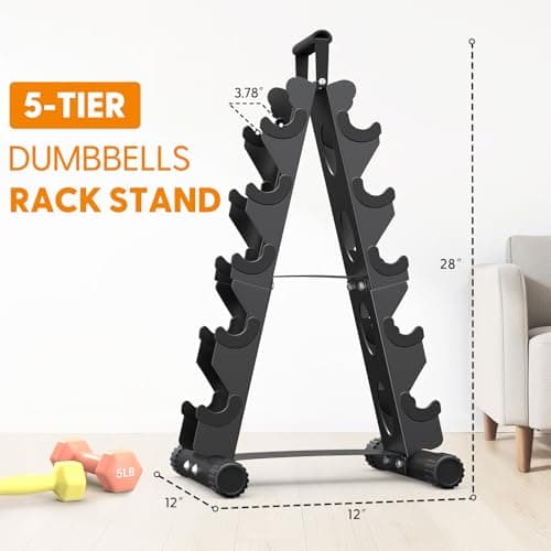 AmazeFan 5 Tier | 3-Tier Dumbbell Rack Stand Only, A-Frame Design Weight Rack with Handle, Weights Metal Strength Training Dumbbells Storage Rack for Home Gym Space Saver (Dumbells not Included) (Black, 5 Tier) 5