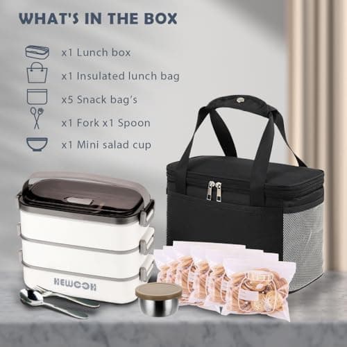 HEWOOH Large Bento Box Adult Lunch Box (74 Oz Large Capacity), Reusable, Including Lunch Bag,Salad Cup, Cutlery, 3 Dividers, Suitable For Dishwasher And Microwave.(White) 5