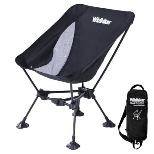 Wildhiker Ultralight Backpacking Chair – Compact Camping Chairs for Adults with Pouch, Weighs 2.8 lbs with Anti-Sinking Large Feet for Beach, Hiking, Motorcycle, Travel, Festival – Black