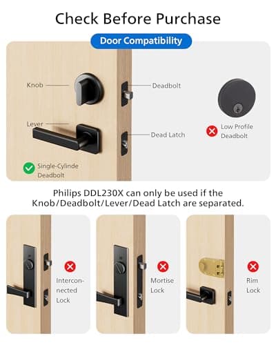 Philips Wi-Fi Smart Lock, Turn Your Existing Deadbolt into Smart Door Lock, Built-in WiFi, APP Remote Control, Keyless Entry Door Lock, Auto-Locking, Status Logging, Multiple Alarm, Matte Black 8