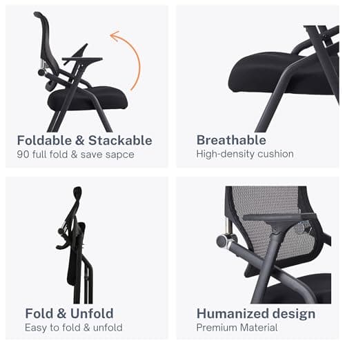 BLANEDUO Updated Conference Room Chairs, Folding Office Desk Chair with Lumbar Support and Sliding Armrest with Casters, Stackable Office Guest Chairs & Reception Chairs, 1 Pack Black 7