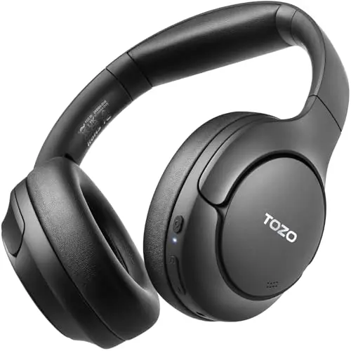 TOZO Hybrid Active Noise Cancelling Headphones, Wireless Over Ear Bluetooth Headset, 60H Playtime, Hi-Res Audio Custom EQ via App Deep Bass Comfort Fit Ear Cups, for Home Office Travel