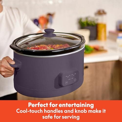 bella 6.0 Qt Programmable Slow Cooker, Ceramic Nonstick Coating, Adjustable Temperature & Cooking Times, Dishwasher Safe Stoneware Pot & Tempered Glass Lid, Tangle Free Cord Wrap, Plum 6