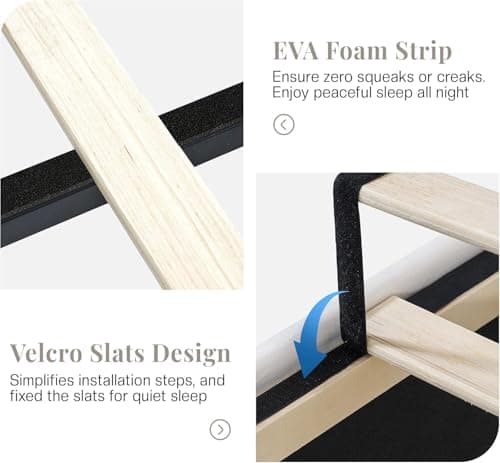 Jocisland Queen Size Bed Frame with 61.4" Tall Headboard, Velvet Upholstered Wingback Platform Design, Handcrafted Pleats& Deep Button Tufted, Solid Wood Legs, No Box Spring Needed, Cream 8