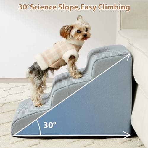 LNSSFFER Dog Stairs for Small Dogs, 2-Steps Dog Ramp for Couch, Pet Stairs with Highly Supportive Foam and Non-Slip Bottom, Grey 6