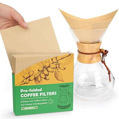 BYKITCHEN Pre-folded Pour Over Coffee Filter, Natural Unbleached Square Disposable Coffee Filter Papers for Pour-Over Coffee Maker Drippers and More(Set of 50)