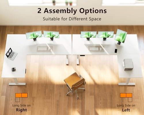 Casaottima 63 Inch Electric L-Shaped Standing Desk, Reversible Corner Desk with Height Adjustment, Large Ergonomic Workstation for Home Office, Reception Room, White 5