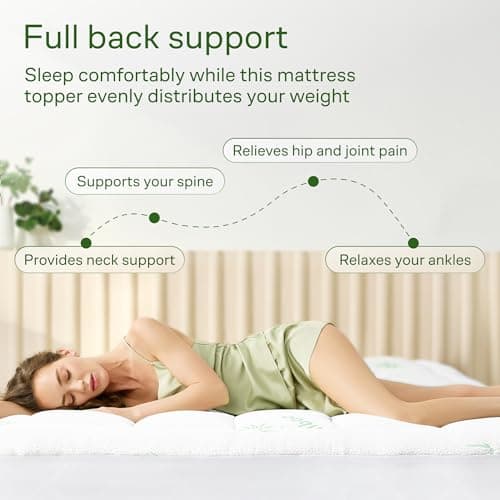 Ultra Soft Queen Size Mattress Topper - Viscose Made from Bamboo Pillow Top Mattress Pad for Back Pain Relief - Naturally Cooling for Hot Sleepers, Green 4