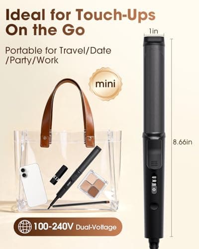 Mini Curling Iron 1inch,320-360-400°F Temperature, 100~240V Dual Voltage Travel Compact Curling Iron,30S Heat-Up, Portable Hair Styling Tool, Heat-Resistant Protective Cover,Short Hair 7