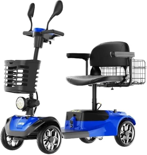 4-Wheel Mobility Scooter for Senior,All Terrain Folding Electric Powered Wheelchair for Adults and Seniors,250W,15-Mile Long Range,5 mph,2 Mirrors, Blue