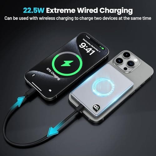 Zoklze Power Bank,0.3" Ultra Slim 5000mAh Magnetic Wireless Portable Charger,with USB-C Cable Digital Display,Metal Fast Charger Battery Pack for iPhone 16/15/14/13/12 Series, Samsung Android(Silver) 5