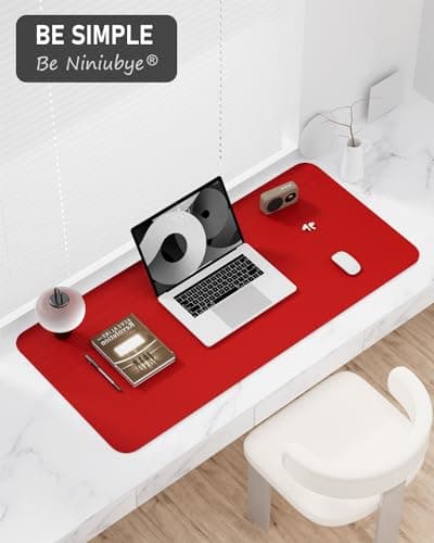 Niniubye Desk Pad, 23.6" x 13.8" PU Leather Non-Slip Desk Mat Large Mouse Pad for Desktop, Waterproof Laptop Computer Writing Mat for Office, Home, Work, Gaming, Bright Red 7