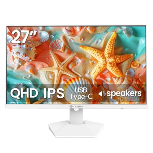 CRUA 27" White Monitor, 2K QHD(2560x1440P) IPS Panel, 120Hz Computer Monitor, Supports AMD Freesync, 120% sRGB, USB Type-C, Built-in Speakers, Wall Mountable(HDMI 2.0/DP 1.4), Best for Work and Gaming