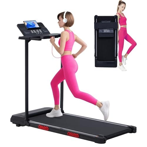 Walking Pad Treadmill with Handle Bar, Portable Treadmill with Handles for Home Apartment Small, 3.5HP & 0.6-10MPH Electric Small Treadmills Home with Big Screen, 400LBS