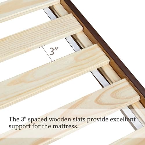 Yaheetech Full Bed Frame Deluxe Natural Solid Pine Wood Platform Bed, Reserved Holes for DIY Headboard/Wooden Slats Support/7.5 inch Clearance Space/No Noise/Easy Assembly, Smoked Walnut Full Bed 9