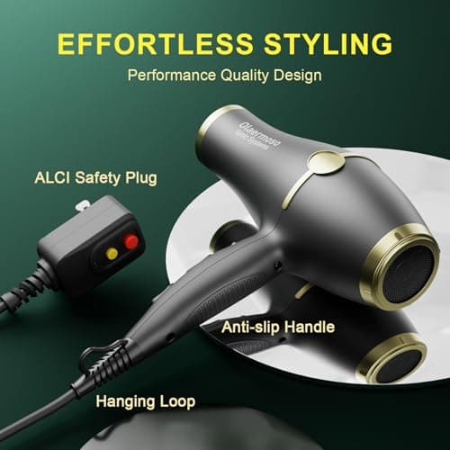 Hair Blow Dryer with Ionic Systems,Diffuser Hair Dryer with & 2 Nozzles,2200W Professional Blow Dryer Powerful Motor for Quick Dry,Hair Dryers for Women and Men,Cool Shot Feature 7