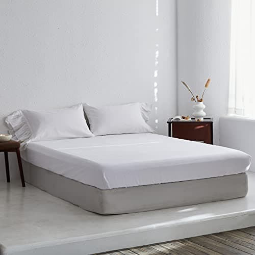 Simple&Opulence Linen Fitted Sheet (1 Piece) - 14 Inch Deep Pocket Mattress Cover Natural Flax Cotton Blended Soft Breathable Bedding - White, Queen Size 6