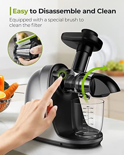 Jocuu Slow Masticating Juicer Machines with Soft Hard Modes Easy to Clean Quiet Motor & Reverse Function, Cold Press Juicer for Fruit & Vegetable, 90% Juice Yield, with Brush & Recipes (Grey) 7