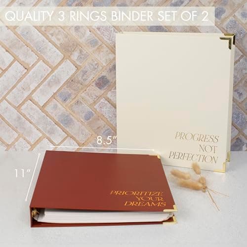 Aesthetic 3 Ring Binder Set of 2 - Sturdy 1 Inch Binder Fits Letter Sized Paper - A Cute Holder for Women or Men with Pocket Easily Organizes Your Paperwork for School, Office or Work 6