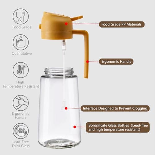 SWEET VIEW Oil Sprayer for Cooking, 16oz/470ml 2 In 1 Glass Olive Oil Sprayr & pourer for Kitchen, Air Fryer, Cooking, Salad, BBQ (Yellow) 6