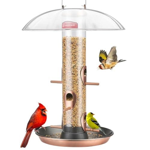 Kingsyard Metal Bird Feeders for Outdoors Hanging, Wild Bird Feeder for Finch Cardinal, Large Tray and Rainproof Dome, 2 lbs Seeds Capacity (Antique Copper)