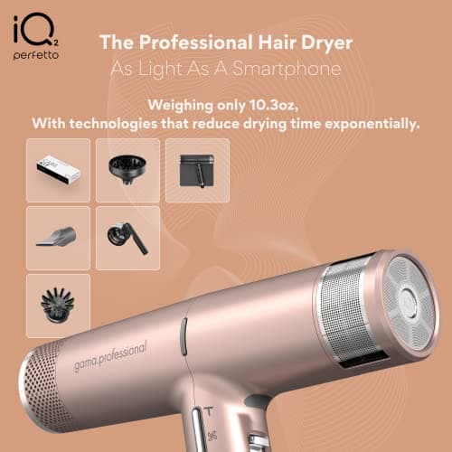 IQ2 | IQ Perfetto | Professional Hair Dryer | by Ga.Ma Italy | 2022 Update | Auto Standby | Turbo 120.000 RPM | Rose Gold 7