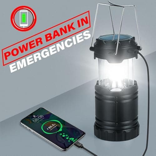 Xynover 4-Pack Solar Camping Lanterns,Rechargeable LED with USB/Solar/AA Battery,Magnetic Base,Hanging Hook,Collapsible, Waterproof for Emergency, Hiking,Hurricane,Campsites,Lanterns for Power Outages 5