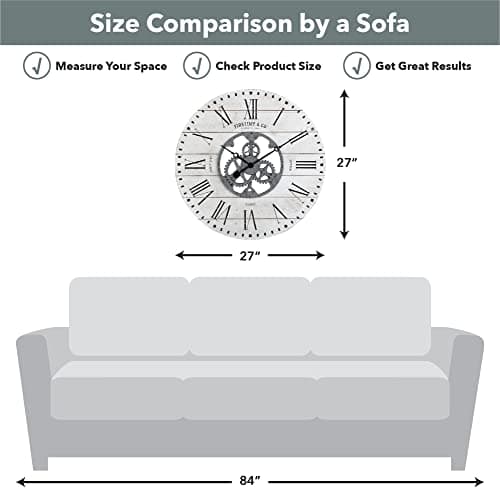 FirsTime & Co. White Shiplap Gears Wall Clock, Large Vintage Decor for Living Room, Home Office, Round, Wood and Plastic, Farmhouse, 27 inches 7