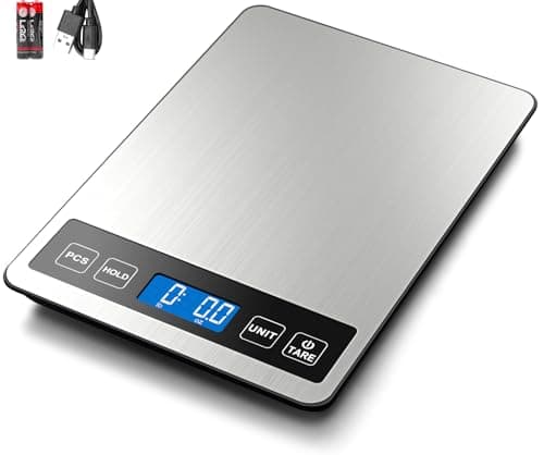 Fuzion Food Scale, 1g/0.1oz Digital Kitchen Scale - 22lb, 7 Units, Tare & PCS, Rechargeable Power, Tempered Glass & Stainless Steel - Food Weight Scale Grams and Ounces for Cooking, Baking