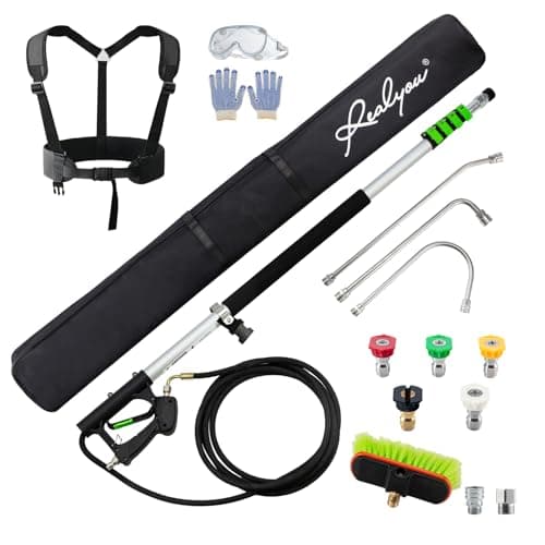 Realyou 24 FT Pressure Washer Telescoping Wand with Pressure Washer Extension Wand, Gutter Cleaner Tool, 5 Spray Nozzle Tips, 2 Hose Adapters, Support Belt and Bursh Head