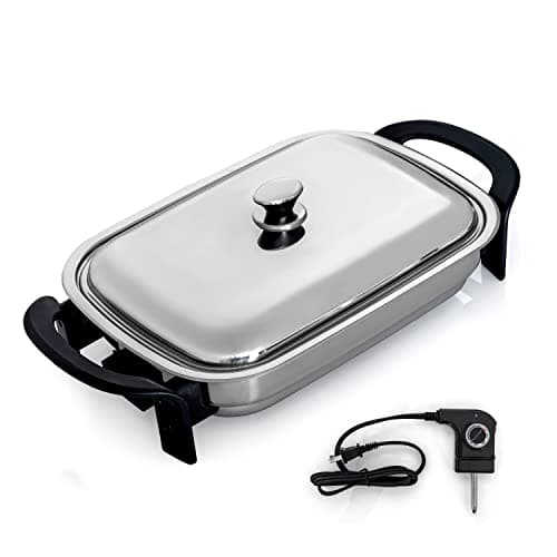 Maxam 16-Inch Electric Skillet - Rectangular Stainless Steel Pan with Handles and Lid Cover 7