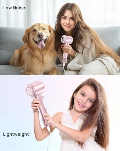 Hair Dryer, High-Speed Ionic Low Noise Blow Dryer with Brushless Motor for Fast Drying, Thermo-Control Quiet Compact Hair Blow Dryer with Magnetic Diffuser for Curly Hair for Home Travel Salon 7