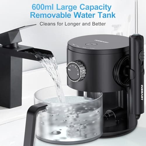 INSMART Water Flosser, Rechargeable and Portable for Teeth, Braces, 10 Pressure Levels, 8 Water Jet Tips and 600ML Large Water Tank Oral Irrigator for Family (Black) 5