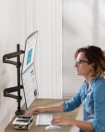 MOUNTUP Vertical Dual Monitor Mount Holds 4.4-17.6lbs, up to 32 Inch Stacked Monitor Mount with Gas Spring Arm with Clamp/Grommet Base Dual Monitor Stand for Desk, VESA 75x75/100x100 MU6012A 9