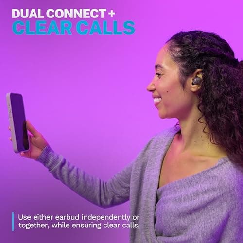 JLab Go Air Pop+ True Wireless Earbuds, in Ear Headphones, Bluetooth Earphones, 35H Playtime Ear Buds, Bluetooth Earbuds with Microphone, USB-C Charging Case, Dual Connect, EQ3 Sound, Clear 5