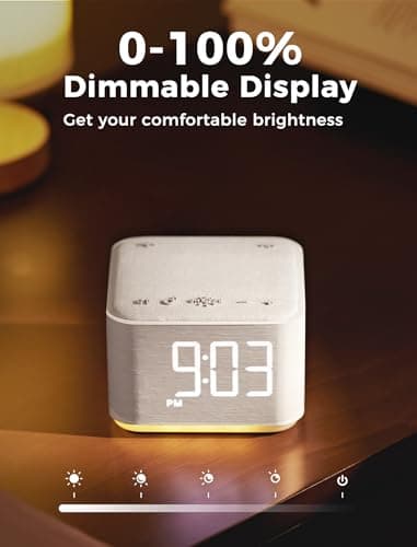 Sound Machine Alarm Clock for Bedroom: 5W Stereo Bluetooth Speaker - 25 Soothing Sounds - 8 Alarm Sounds - 8 Night Light - Noise Machine for Sleeping - Wood 6