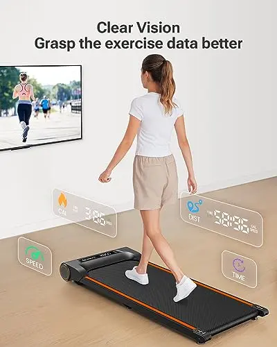 UREVO Walking Pad Under Desk Treadmill, Treadmills for for Home Office, Portable Walking Treadmill 2.25HP, Walking Jogging, Orange 6