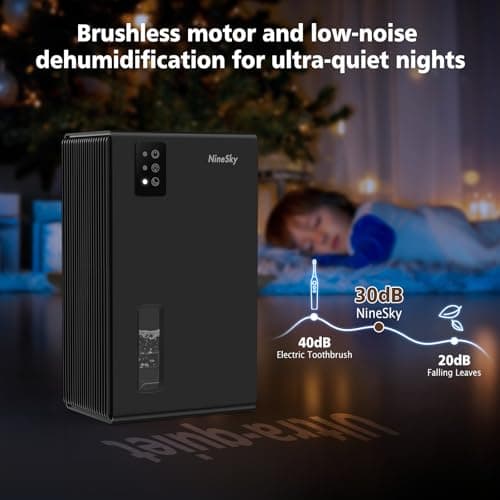 NineSky Dehumidifiers for Home, 95 OZ Water Tank, (1000 sq.ft) Dehumidifiers for Bathroom Bedroom Basement with Auto Shut Off,7 Colors LED Light(Black) 6